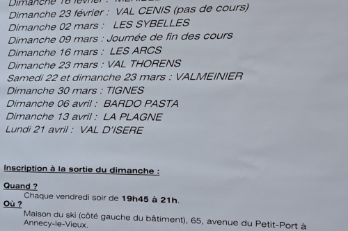 CALENDRIER DES SORTIES